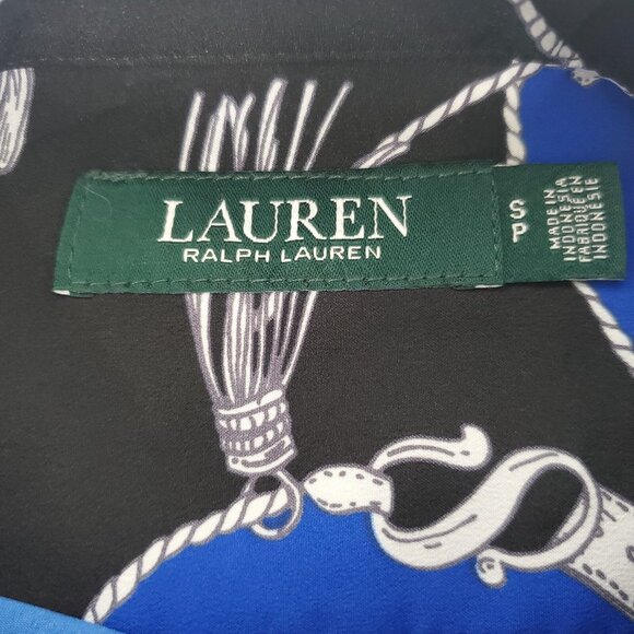 Ralph Lauren Womens Black Blue Chain Equestrian Button Up Blouse Size S Status - Picture 4 of 9